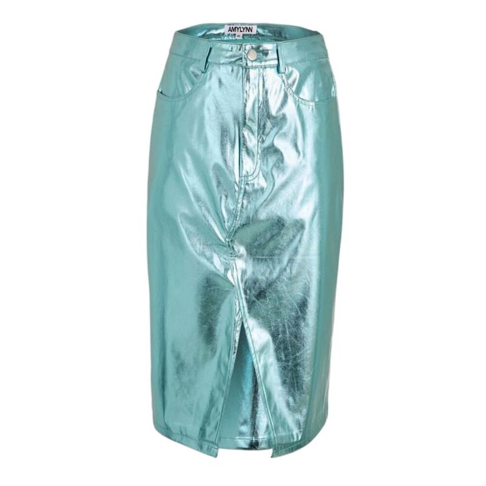 AmyLynn Womens/Ladies Metallic Faux Leather Pencil Skirt / Blue